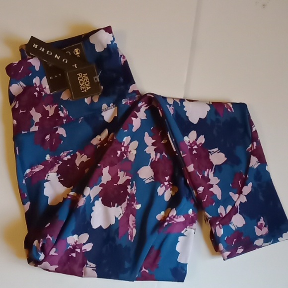 Kay Unger Pants - Active High Waist Tummy Control Leggings  Ninfee Print (water lily)  X large, NW